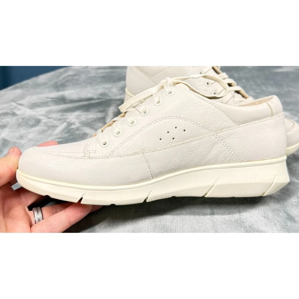 Hush Puppies Sneakers Mens 10 Wide Cream Leather Lace Up Casual Shoes